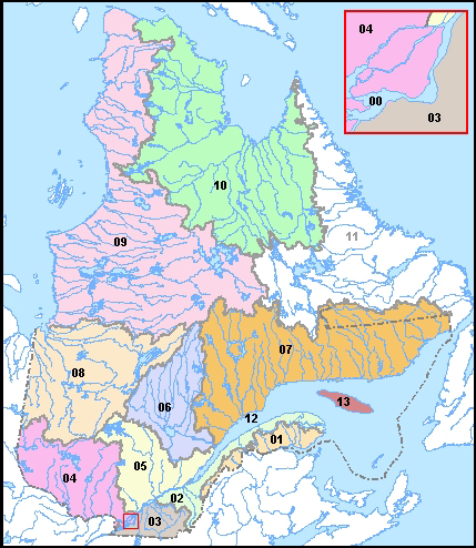 Carte des rgions hydrographiques du Qubec